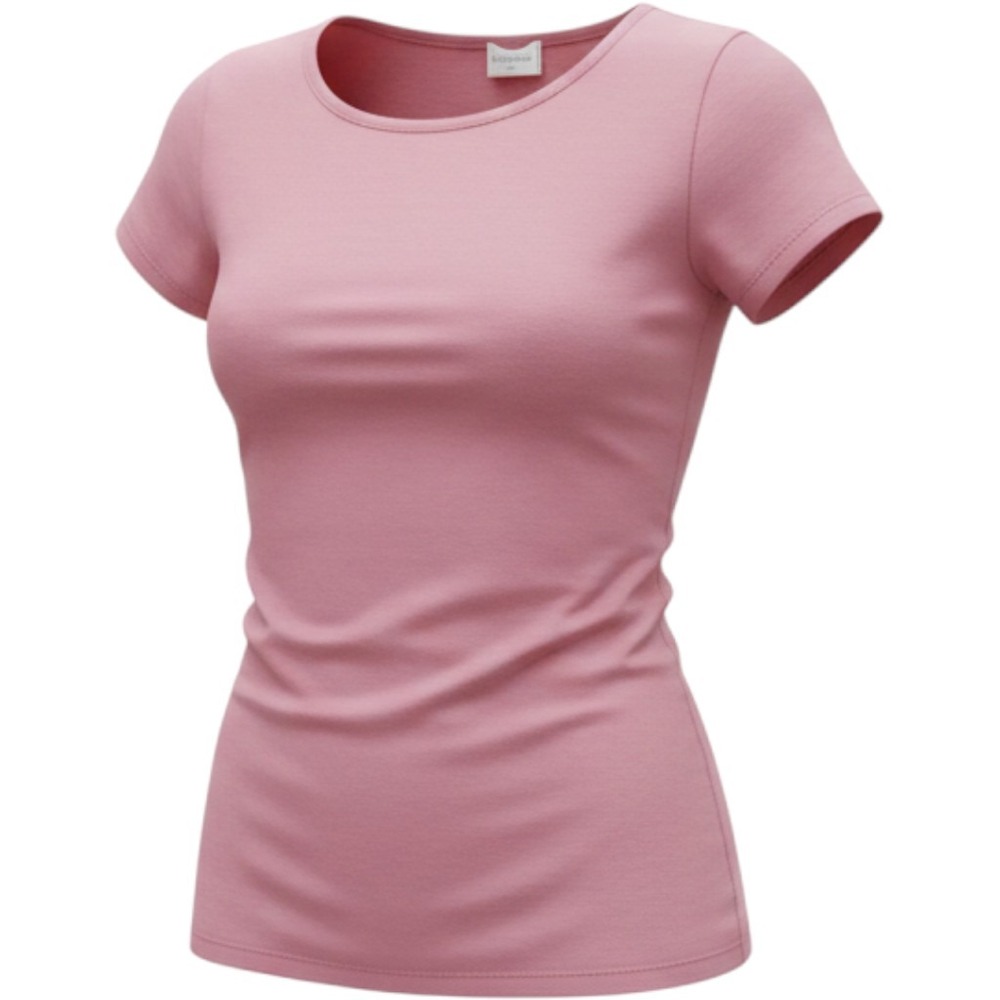 Bozzolo Top Womens Medium Pink Short Sleeve Scoop Neck Curved Hem RD53503